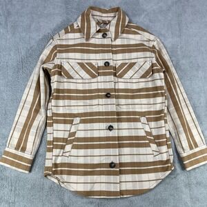 Everlane Oversized Shacket Women's XS White Brown Plaid Long Sleeve Button Up